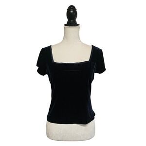 Y2K Navy Velvet Square Neck Cropped Top Size L Grunge Indie Sleaze